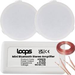 Loops Bluetooth Ceiling Music Kit Mini Amp & 2 Low Profile Speakers Stereo HiFi Sound