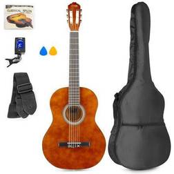 MAX SoloArt klassisk akustisk gitarr (39" Startset Brun (trä) Gitarrpaket brun trä färgat