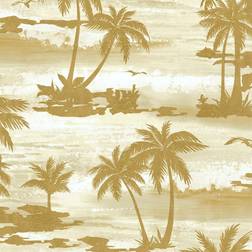 Seabrook Designs Moseley Palm Trees Off-White & Gold Wallpaper gold