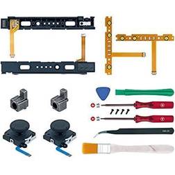 mcbazel 18 1 replacement repair kit for n-switch joy-con with screwdrivers opening tool, 3d left right analog joysticks, buckle lock, charging.