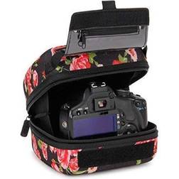 USA Gear Quick Access DSLR Hard Shell Camera Case (Floral) with Molded EVA Protection, Padded Interior, Holster Belt Loop and Rubber Coated Handle