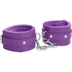 Shots Ouch! Plush Leather Hand Cuffs Purple