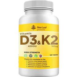 Leaf Products Vitamin D3 & K2 Tablets D3 4000Iu Vitamin K2 100Mcg