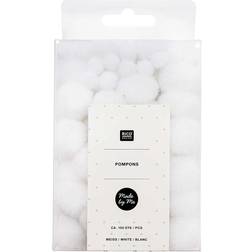 (White) 100 Assorted Polyester Pom Poms Choice of Colour Mixes (8 and 20mm)