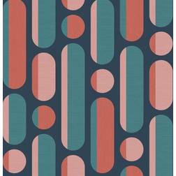 Envy Morse Coral and Navy Wallpaper