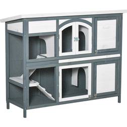 Pawhut Two-Tier Wooden Rabbit Hutch Guinea Pig Cage