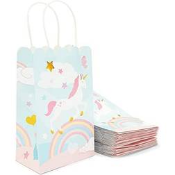 Blue Panda 24 Pack Small Unicorn Favor Bags with Handles, Pastel Rainbow Birthday Party Decorations (5.5 x 8.6 x 3 In)