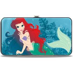 Buckle-Down Disney Wallet Hinged Ariel Swimming Resting Poses Coral Reef Blues