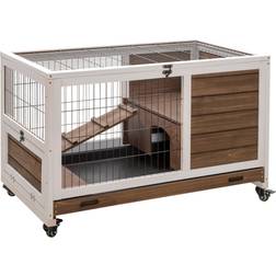 Pawhut Rabbit Hutch on Wheels, Indoor Bunny Cage