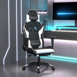 vidaXL Silla gaming con reposapiés cuero sintético negro blanco Blanco