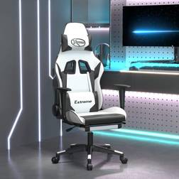 vidaXL Silla gaming masaje y reposapiés cuero sintético negro blanco Negro