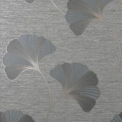 Crown Fine Decor Miya Ginko Grey Wallpaper FD43149