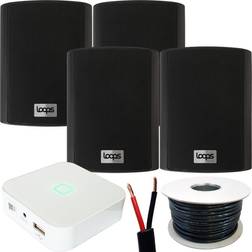 Loops 80W Mini WiFI Stereo Amplifier & 4x 70W 4" Black Outdoor Wall Speaker System