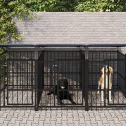 vidaXL Dog Kennel with Roof Steel 5.63 mÂ² - Black