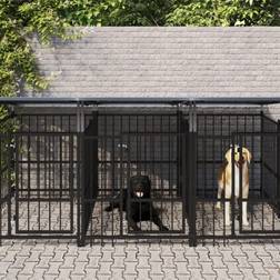 vidaXL udendørs hundegård med tag 5,63 m² stål