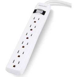 Philips 6-Outlet Surge Protector with 2ft Extension Cord, White