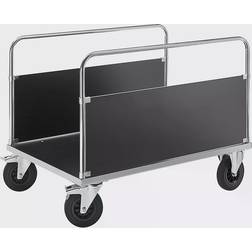 Kongamek KM531 zinc plated platform truck, 2 side panels, LxW 1200 x 800 mm, 2 swivel castors with stops, 2 fixed castors