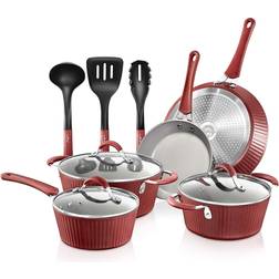 NutriChef Lines Pattern Cookware Set with lid 11 Parts