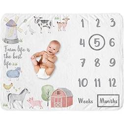Sweet Jojo Designs Farm Animals Boy or girl Milestone Blanket Monthly Newborn First Year growth Mat Baby Showe