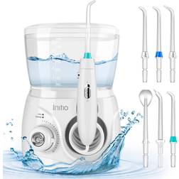 Initio Water Dental Flosser 2 Modes, 10 Adjustable Modes,Oral Irrigator with 600ML Detachable Water Tank, 6 Multifunctional Jet Tips,Water Dental Pick for Braces Care,Teeth Cleaner,White