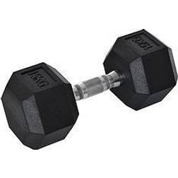 Homcom 15Kg Single Rubber Hex Dumbbell Portable Hand Weights Dumbbell Home Gym