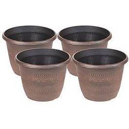 Very Set Of 4 Acorn Round Planters Warm Copper 25M