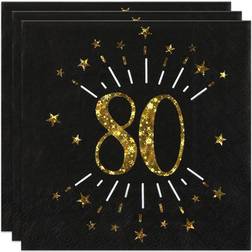 80 Års Glitter Servietter Guld/Sort