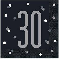 Unique Party 83545 Black Polka Dots 30th Birthday Luncheon Napkins Disposable 16 Pcs, Age 30