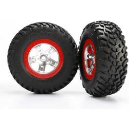 Traxxas Tires & Wheels SCT S1/SCT Satin Chrome-Red 4WD/2WD Rear (2)