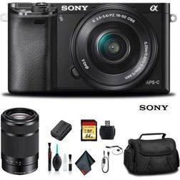 Sony Alpha a6000 Mirrorless Camera with 16-50mm and 55-210mm Lenses ILCE6000Y/B With Soft Bag, 64GB Memory Card, Card Reader, Plus Essential