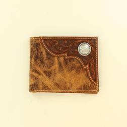 Ariat Accessories Mens Bi-Fold Distressed Embossed Corner Round Concho Wallet - Tan