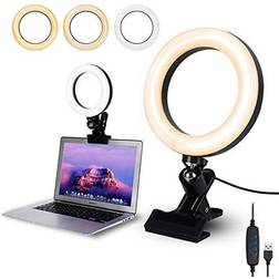 Video Conference Lighting,6.3" Selfie Ring Light with Clamp Mount for Video Conferencing,Webcam Light with 3 Light Modes&10 Level Dimmable for Laptop/PC Monitor/Desk/Bed/Office/Makeup/YouTube/TIK Tok