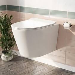Nes Home Elliss Rimless Wall Hung Toilet Pan Soft Close Toilet Seat