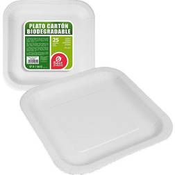 25 assiettes carrées carton bio 20cm blanc 10601