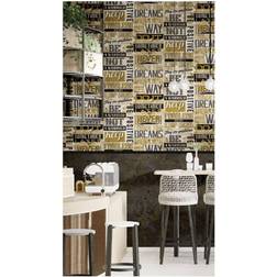 Noordwand Wallpaper Friends & Coffee Words and Letters Metallic and Black