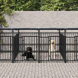vidaXL Dog Kennel with Roof Steel 7.51 mÂ² - Black