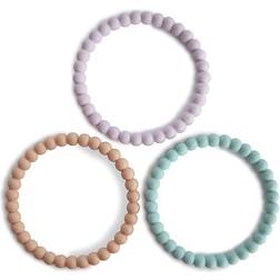 Mushie Pearl Teething Bracelet bitring Lilac/Cyan/Soft Peach 3 st
