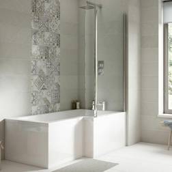 Nuie Shower Bath Square L-Shaped Shower Bath with Front Panel Screen 1700mm