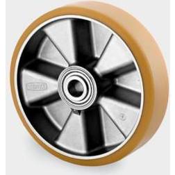 Tente Løs hjul, polyuretan, rund bane, Ø160x50 mm, Ø20xNL60, DIN-kugleleje Byggehøjde: 160 mm. Driftstempe