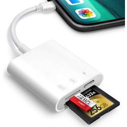 SD Card Reader for iPhone iPad,Oyuiasle Trail Game Camera Micro SD Card Reader Viewer,SLR Cameras SD Reader with Dual Slot,Photography Memory Card Adapter,Plug and Play