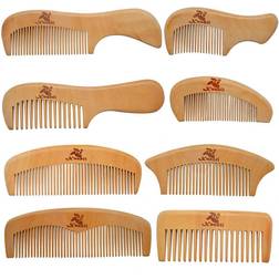 Xuanli 8 Pcs The Family Of Hair Comb set Wood with Anti-Static & No Snag Handmade Brush for Beard, Head Hair, Mustache With Gift Box (S021)