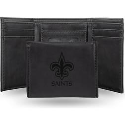 NFL Football Fan Shop Rico Saints Laser-Engraved Black Trifold Wallet