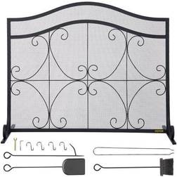 VEVOR Fireplace Screen, 38 x 26.5 Inch, Heavy Duty Iron Freestanding Spark Guard with Support, Metal Mesh Craft, Broom Tong Shovel Poker Included