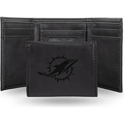 NFL Football Fan Shop Rico Dolphins Laser-Engraved Black Trifold Wallet