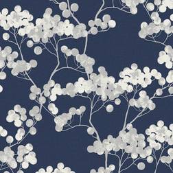 Etten Gallerie Bayberry Blossom Navy Blue Wallpaper blue