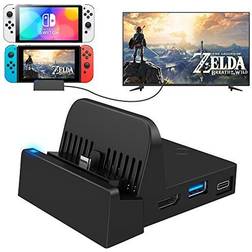 Dock Docking Station for Nintendo Switch/Nintendo Switch OLED Model, 4K/1080P HDMI Travel Adapter Charging Extra USB 3.0