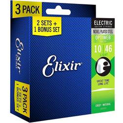 Elixir 16552 Jeu de cordes en acier plaqué nickel Cordes pour guitare électrique avec revêtement Optiweb, Lot de 3 Pièces