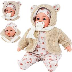 18" Lifelike Large Soft Bodied Bibi Girl Baby Doll, Dummy & Sounds In Beige Coat Beige