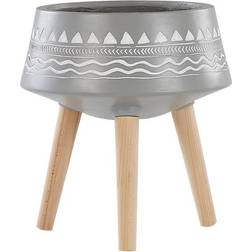 Beliani Flower Pot Wooden Stand Light Magnesium Inlaid Motif Weira
