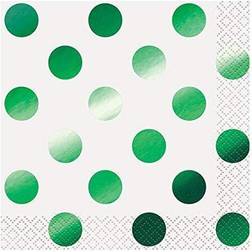 Unique Party 51631 51631-Foil Green Polka Dot Cocktail Napkins, Pack of 16